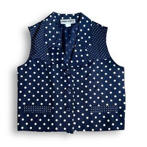 Vintage Smart Parts Navy Polka Dot Waistcoat Tailored  Suit Vest Vneck Back Tie